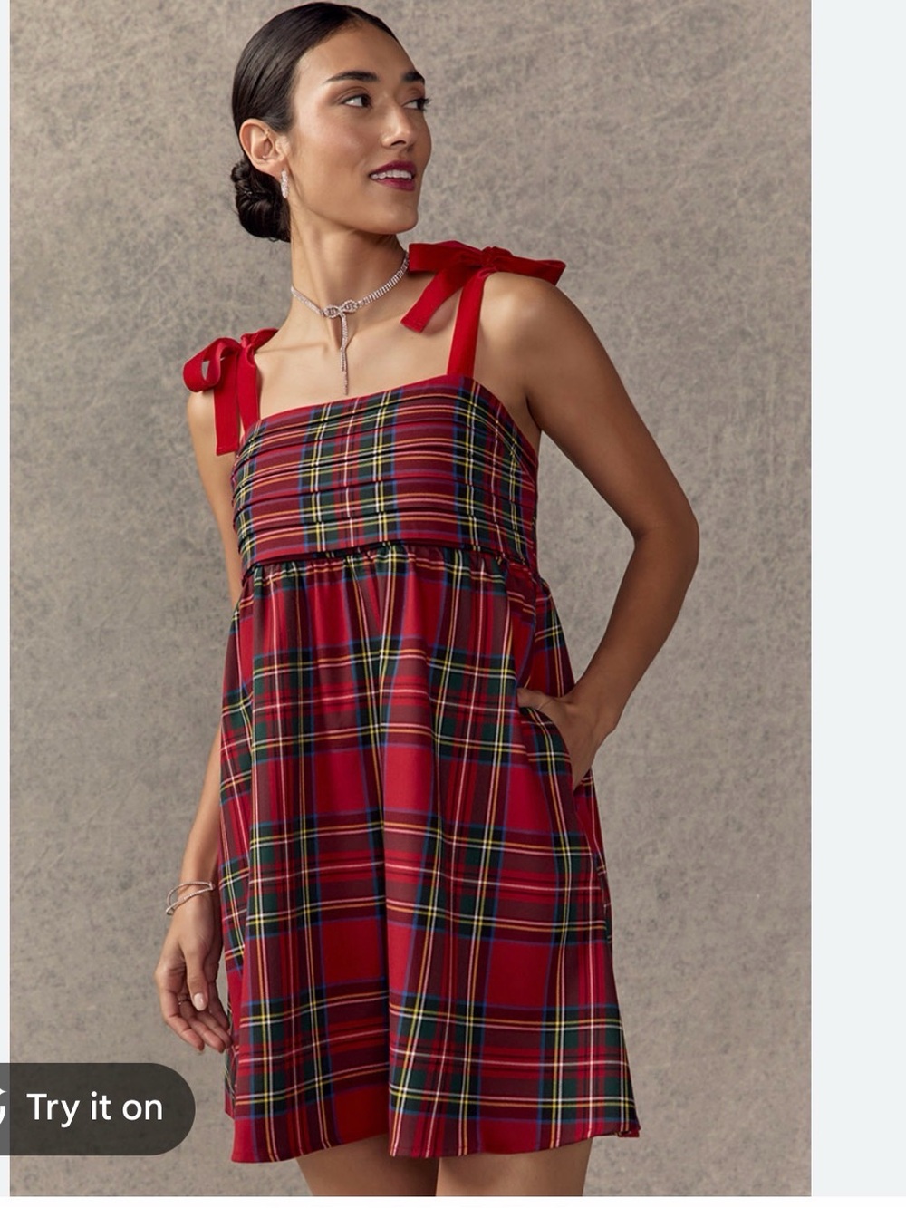 Francesca's Collections Red Plaid Tie-Strap Dress